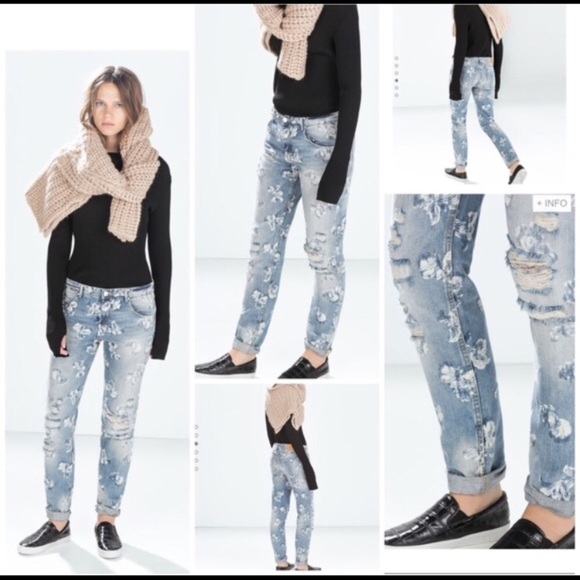 🍑 Zara Boyfriend Floral Print Jeans - Picture 3 of 4